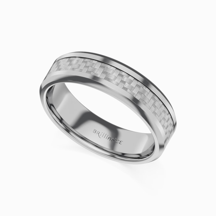 Men's Wedding Ring with White Carbon Fiber Inlay in Tungsten (6 mm)