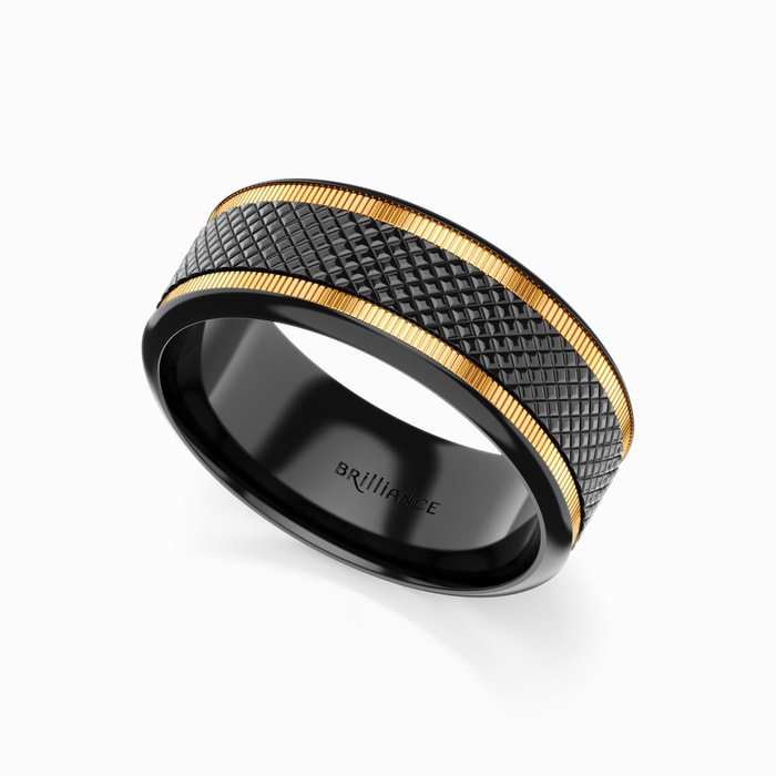 Black Mamba - Men's Wedding Ring with Yellow Gold Grooves in Titanium