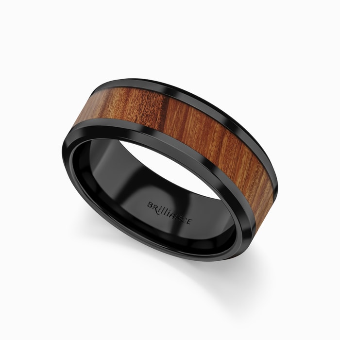 The Carpenter - Men's Wedding Ring with Carpathian Wood Inlay in Ceramic (8 mm)
