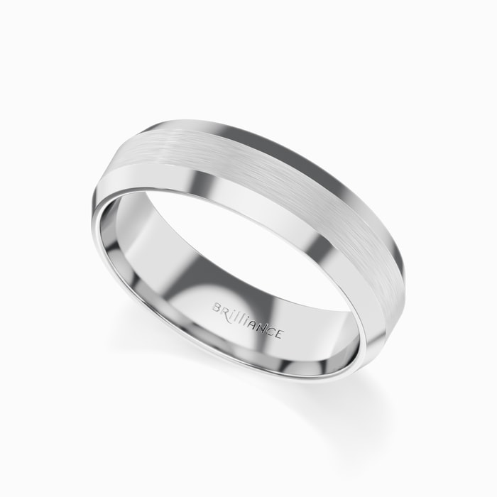 Carved Beveled Men's Wedding Ring in White Gold (6 mm)
