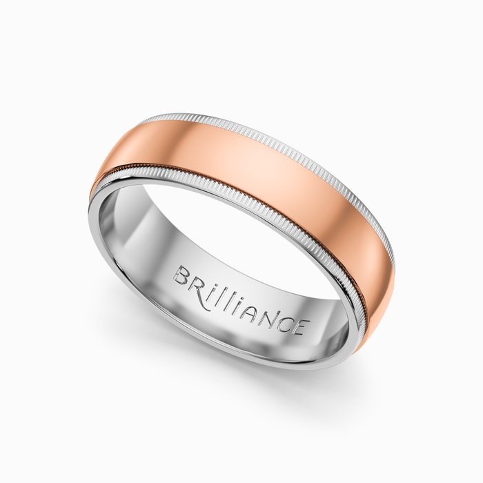 Two Tone Rose And White Gold Mens Wedding Band