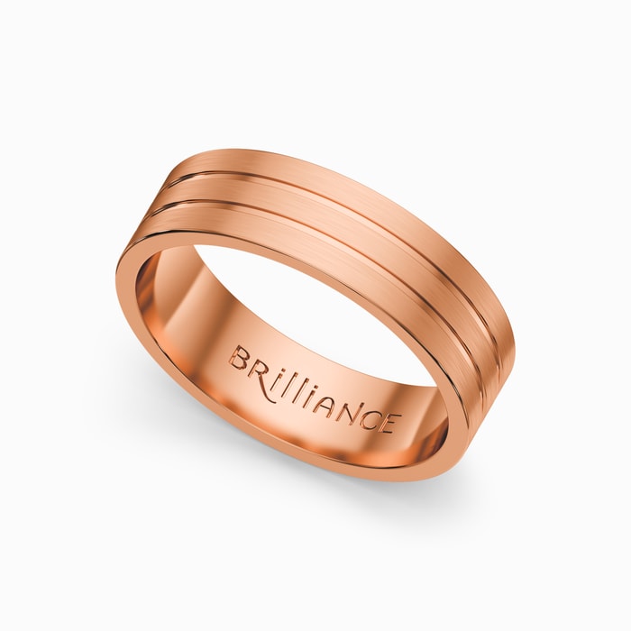 Satin Mens Wedding Ring In Rose Gold With Carved Grooves