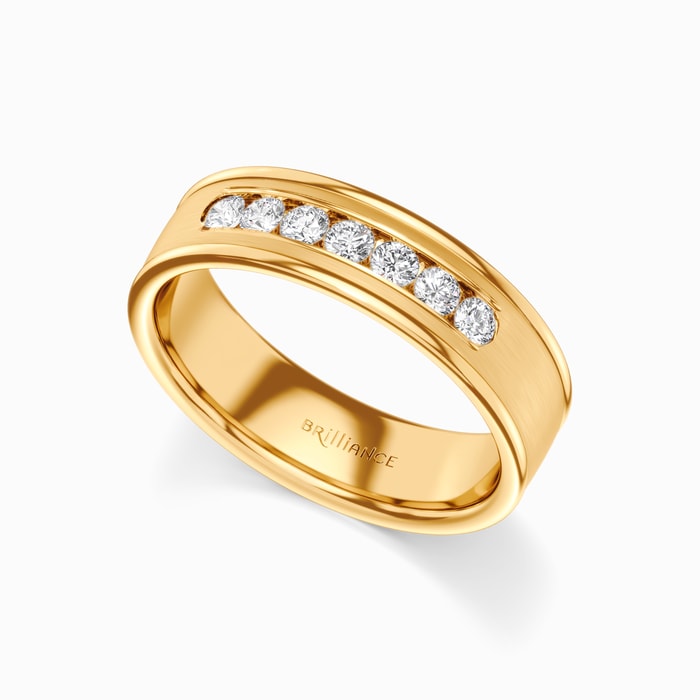 Channel Set Diamond Men's Wedding Ring in Yellow Gold (6 mm)