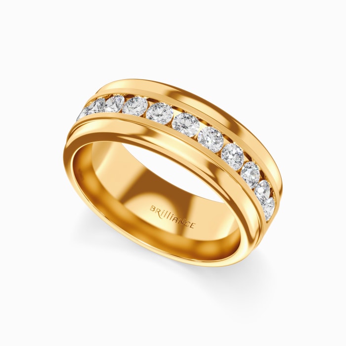 Channel Set Diamond Men's Wedding Ring in Yellow Gold (8 mm)