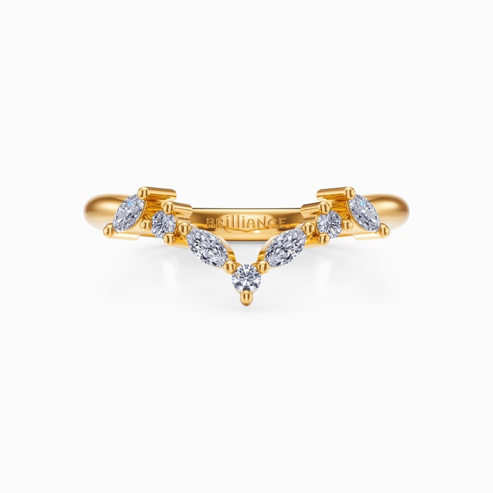 Chevron Marquise and Round Diamond Wedding Band in Yellow Gold