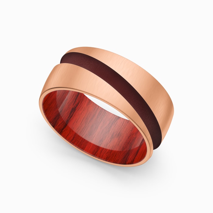 Mens Bark Finish Ring In Rose Gold - Chopped Wood