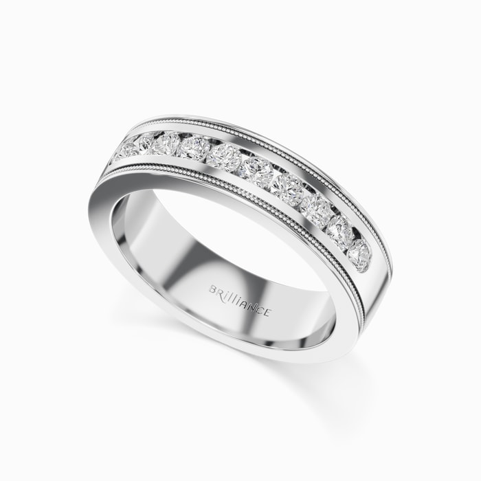 Milgrain Men's Diamond Wedding Ring in White Gold (6 mm)