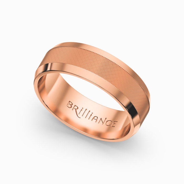 Cross Hatch Design Mens Wedding Band In Rose Gold