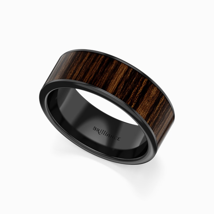 Deep Forest - Men's Wedding Ring with Black Walnut Wood Inlay in Ceramic