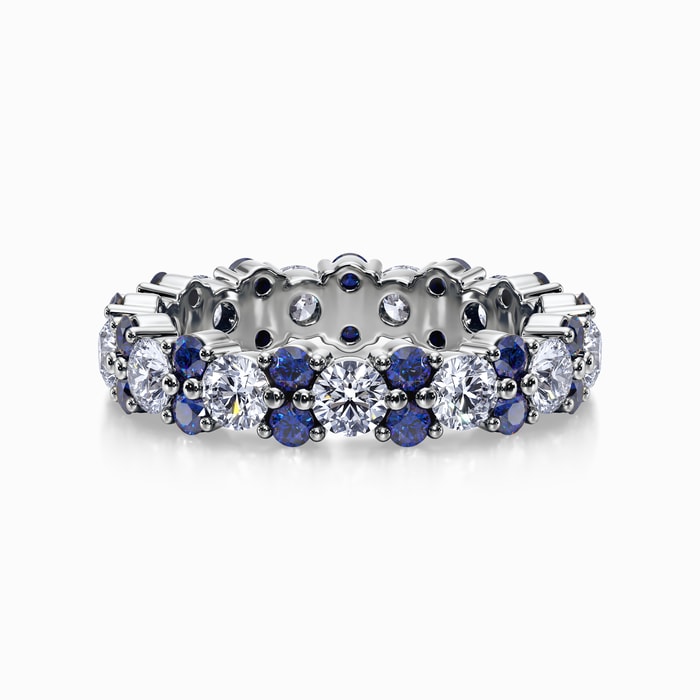 Diamond and Sapphire Cluster Eternity Wedding Band in White Gold