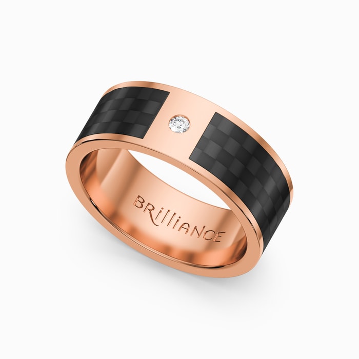 Diamond Black Carbon Fiber Inlay Men's Wedding Ring in Rose Gold (8mm)