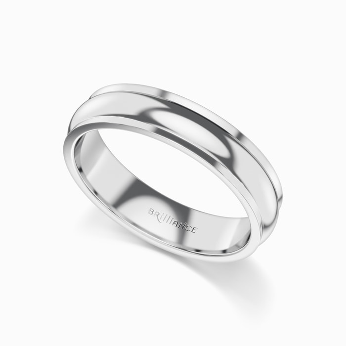 Domed Step Edge Men's Wedding Ring in White Gold (5 mm)