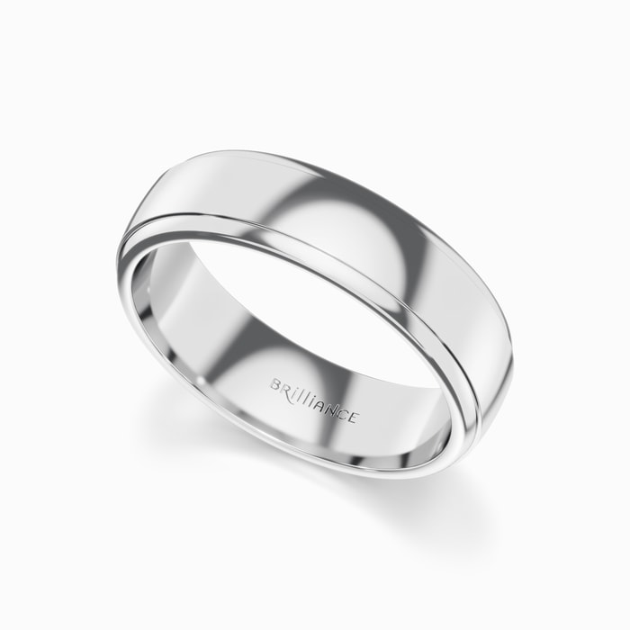 Domed Step Edge Men's Wedding Ring in White Gold (6 mm)