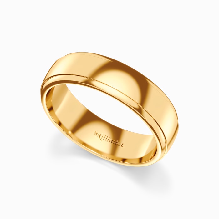 Domed Step Edge Men's Wedding Ring in Yellow Gold (6 mm)