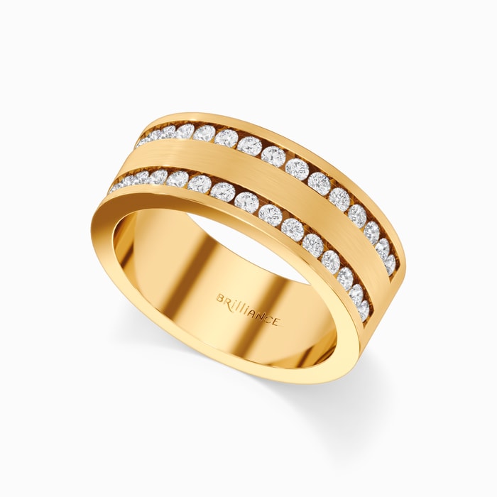 Double Channel Diamond Men's Wedding Ring in Yellow Gold