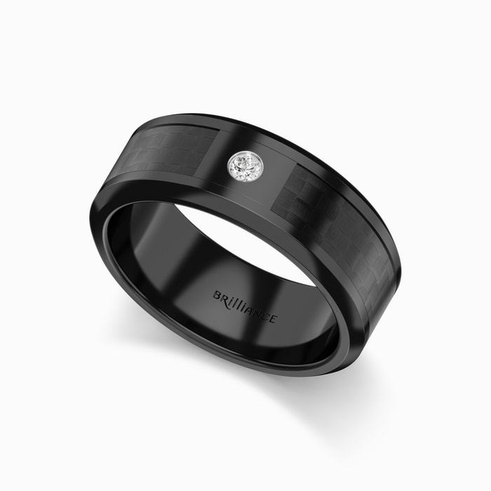 Downshift - Men's Diamond Wedding Ring with Black Carbon Fiber Inlay in Ceramic