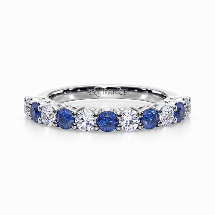 Eleven Stone Diamond and Sapphire Ring in Platinum