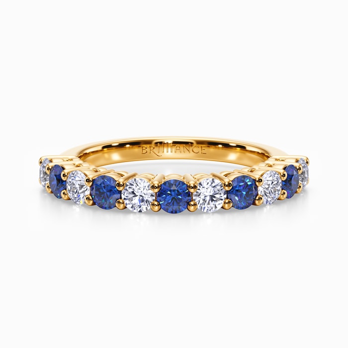 Eleven Stone Diamond and Sapphire Ring in Yellow Gold