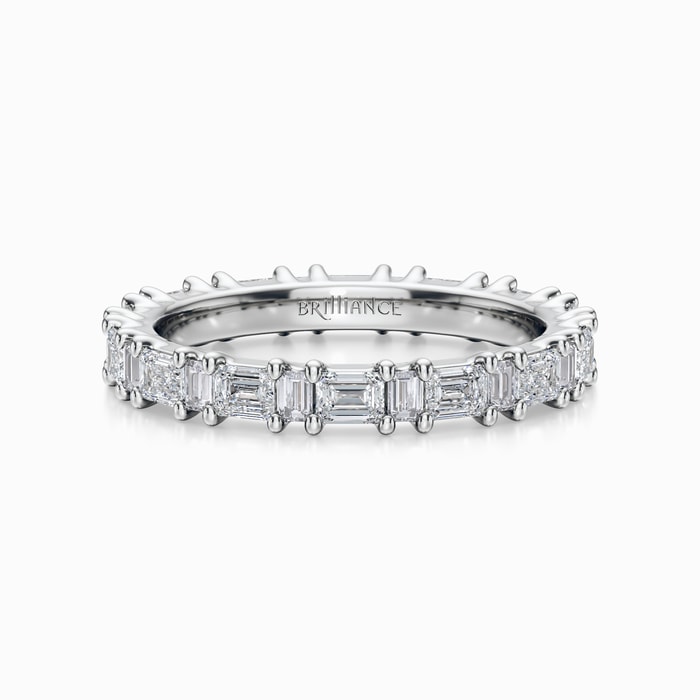 Emerald and Baguette Diamond Eternity Wedding Ring in White Gold