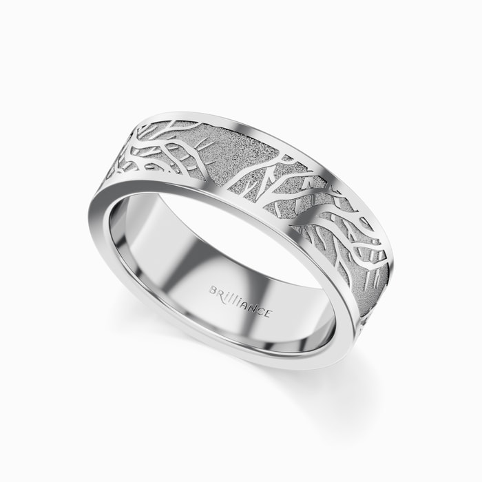 Tree Branch Pattern Laser Engraved Men's Wedding Ring in Cobalt