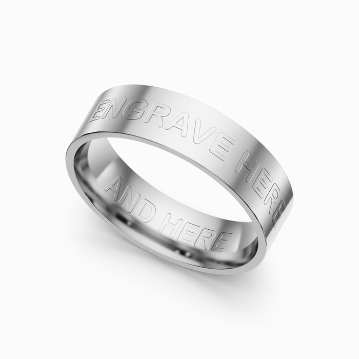 Engraved Flat Men's Wedding Ring in White Gold