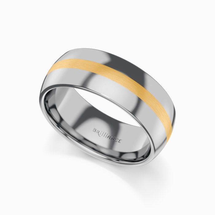 Equator - Men's Wedding Ring with Brushed Yellow Gold Inlay in Tungsten (8 mm)