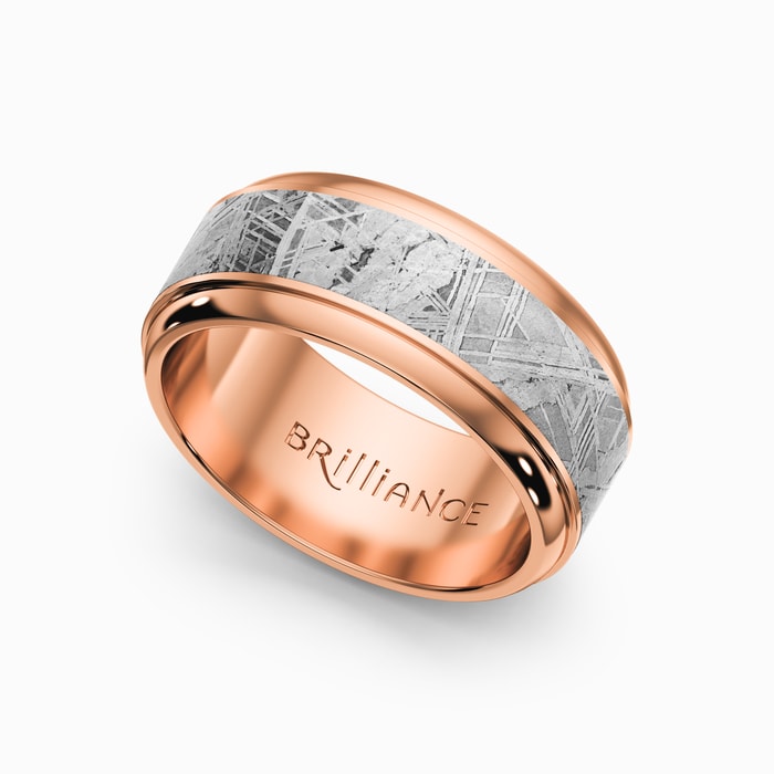 Evening Star - Steeped Bezel Mens Band with Meteorite Inlay in Rose Gold (9mm)