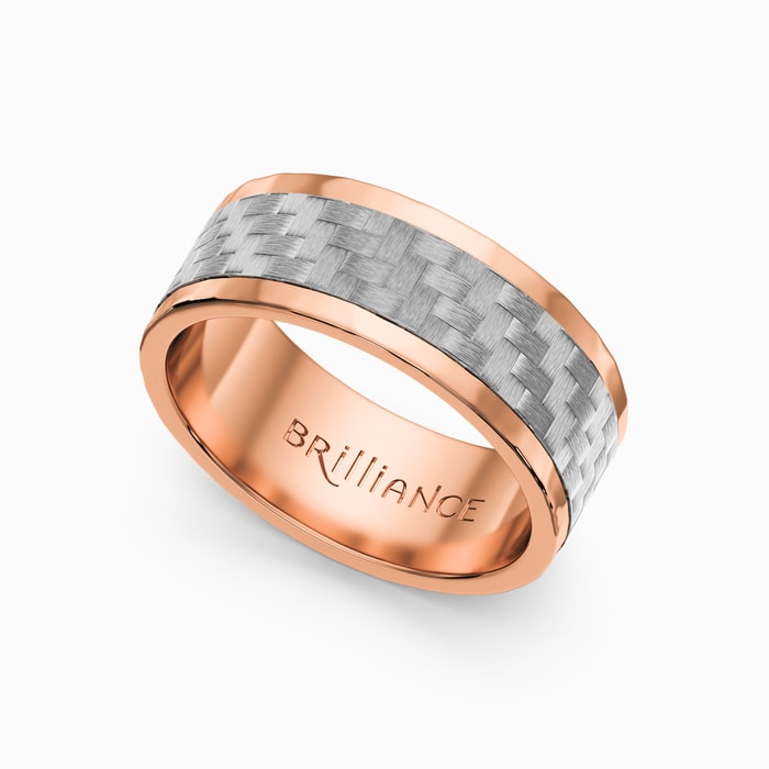 Carbon Fiber And Rose Gold Mens Wedding Ring