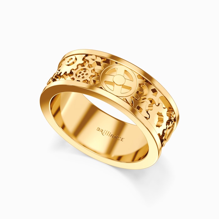 Gear Design Men's Wedding Ring in Yellow Gold (8.5 mm)