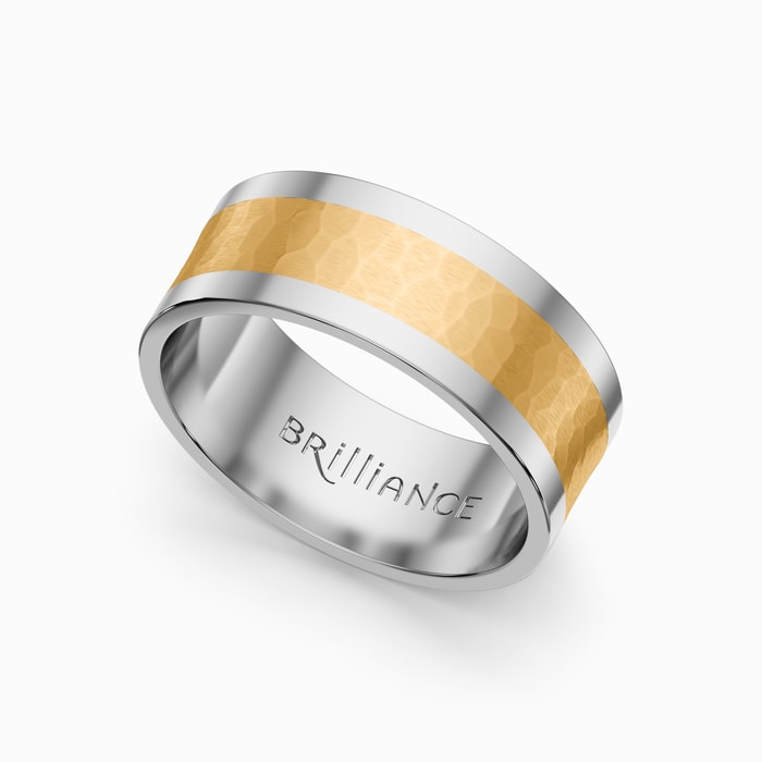 Hammered Yellow Gold Inlay Men's Wedding Ring in Titanium (8mm)