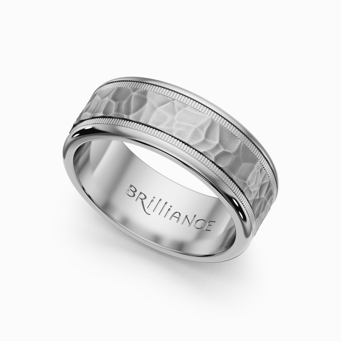 Hammered Milgrain Wedding Band In Platinum