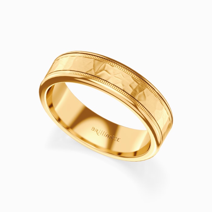 Hammered Milgrain Men's Wedding Ring in Yellow Gold (6mm)