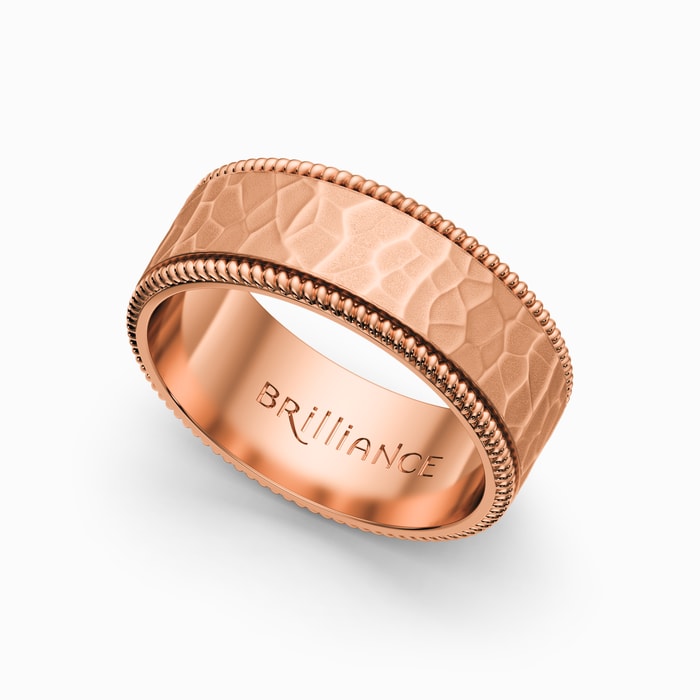 Hammered Rose Gold Mens Wedding Band With Rope Edging