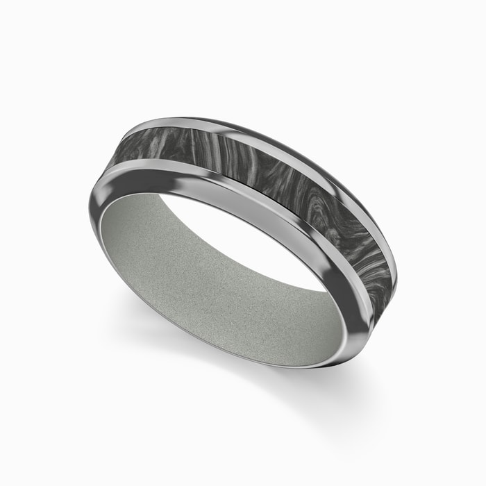 Forged Men's Wedding Ring with Carbon Fiber Inlay in Titanium