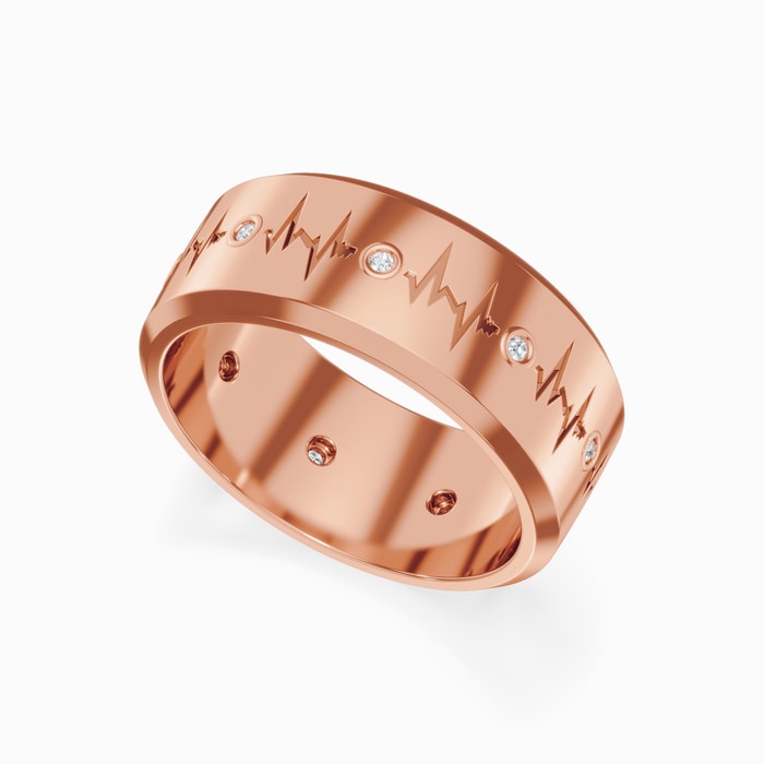 Men's Heartbeat Pattern Wedding Ring in Rose Gold