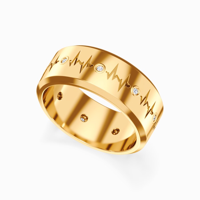 Men's Heartbeat Pattern Wedding Ring in Yellow Gold