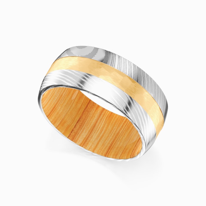 High Roller - Men's Wedding Ring with Yellow Gold Inlay in Damascus 