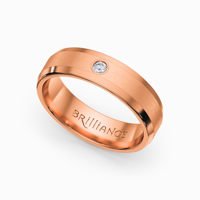 Mens Rose Gold And Diamond Wedding Band With Satin Finish