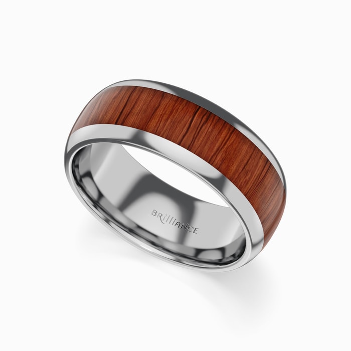 Ironside - Domed Men's Wedding Ring with Rosewood Inlay in Tungsten (8 mm)