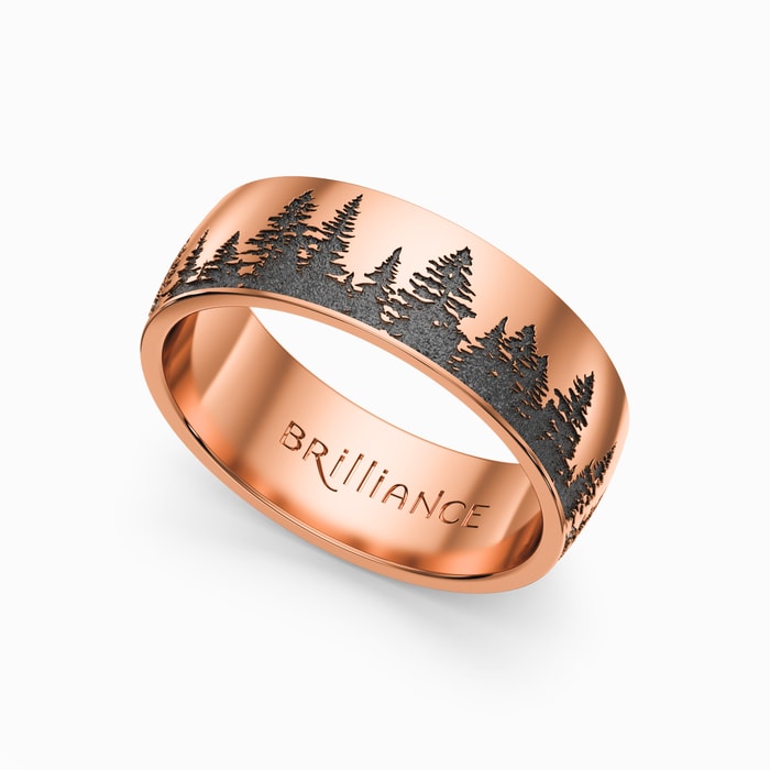 Laser Carved Forest Pattern Men's Wedding Ring in Rose Gold (7mm)