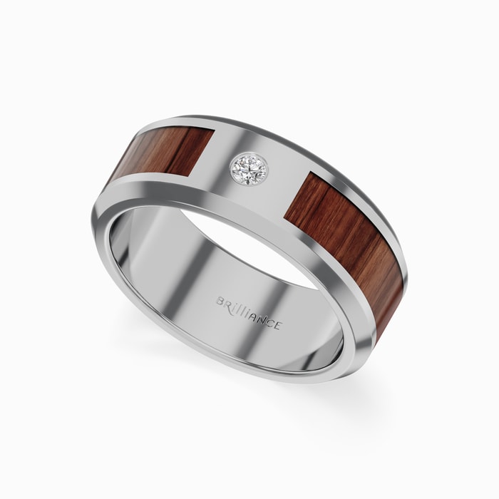 The Lighthouse - Beveled Men's Wedding Ring with Koa Wood Inlay in Tungsten (8 mm)