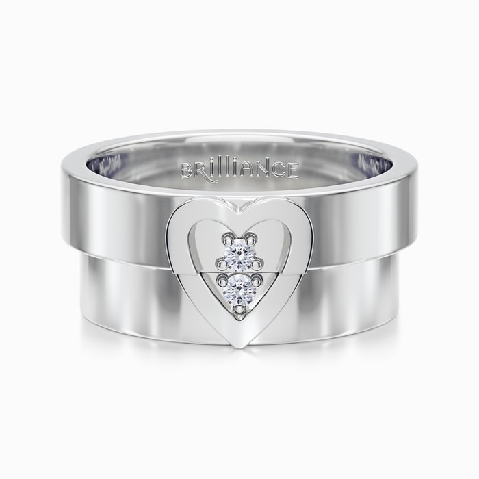 Matching Split Heart Diamond Wedding Ring Set in Platinum