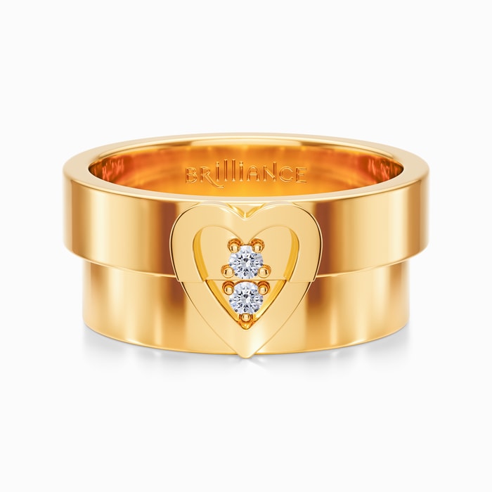 Matching Split Heart Diamond Wedding Ring Set in Yellow Gold