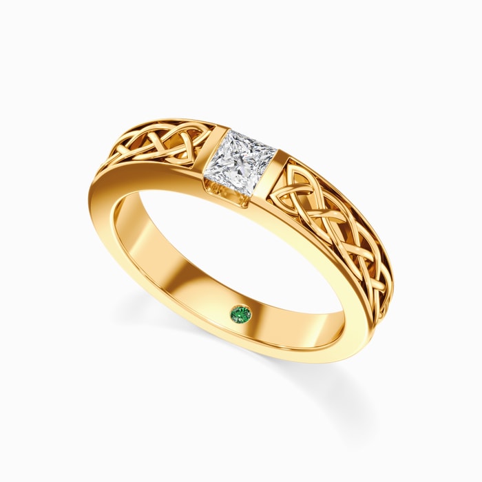 Celtic Knot Men's Diamond Wedding Ring with Surprise Gemstone in Yellow Gold (5 mm)