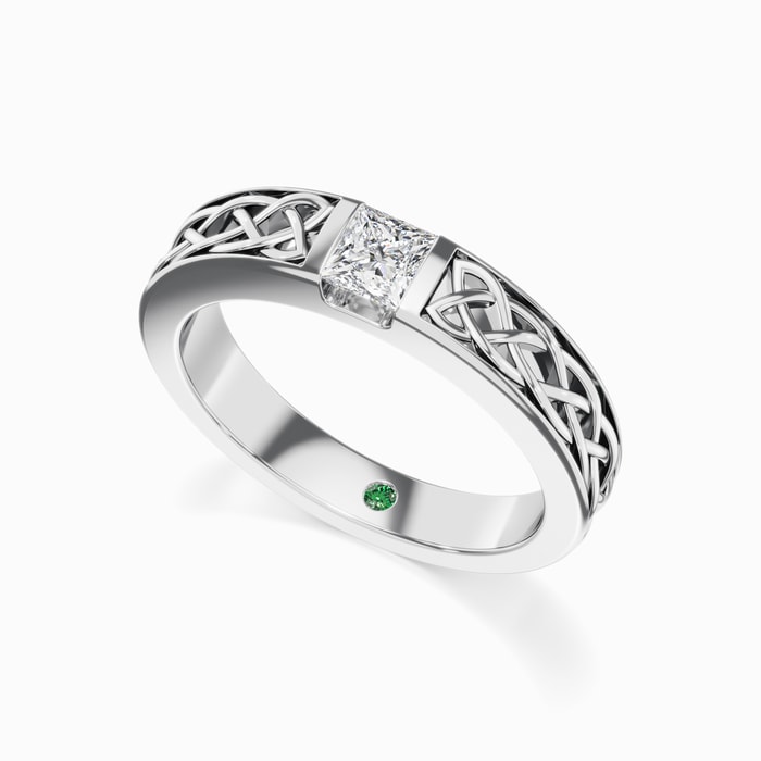 Celtic Knot Men's Diamond Wedding Ring with Surprise Gemstone in White Gold (5 mm)