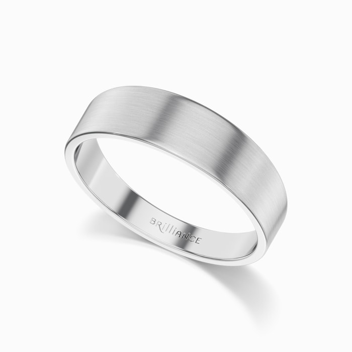 Men's Flat Tapered Wedding Ring with Satin Finish in White Gold