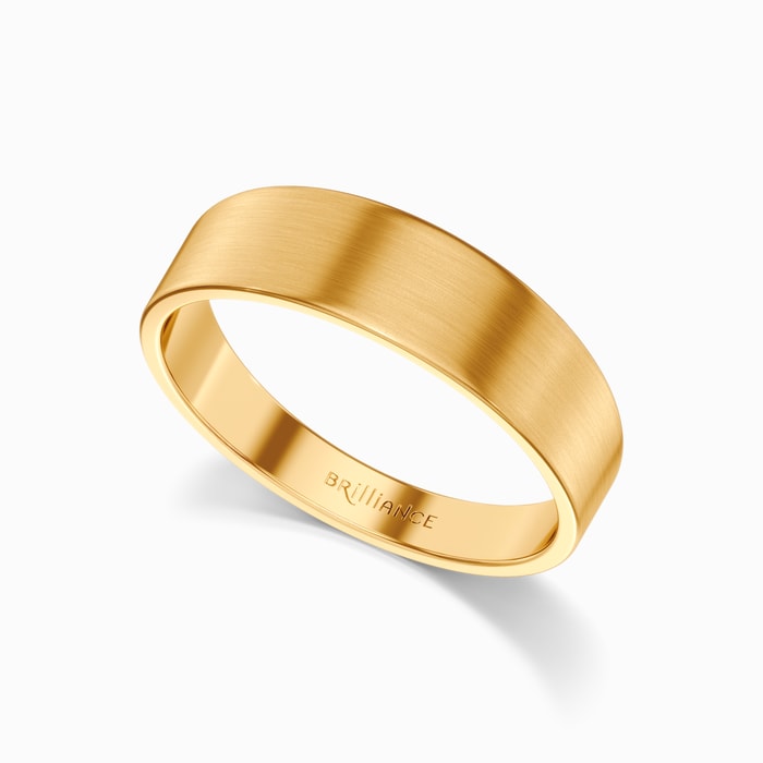 Men's Flat Tapered Wedding Ring with Satin Finish in Yellow Gold 