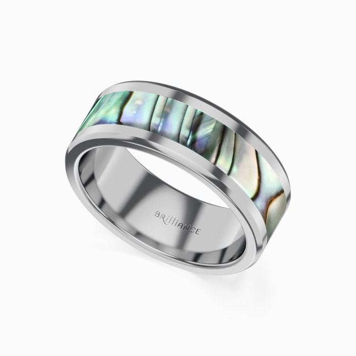Men's Wedding Ring with Mother of Pearl Inlay in Tungsten 