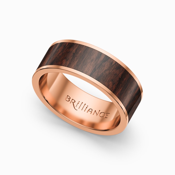 Rose Gold And Wood Male Wedding Band - The Naturalist