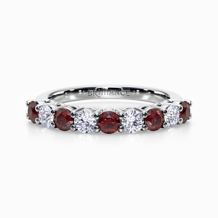 Nine Stone Ruby and Diamond Wedding Band in White Gold